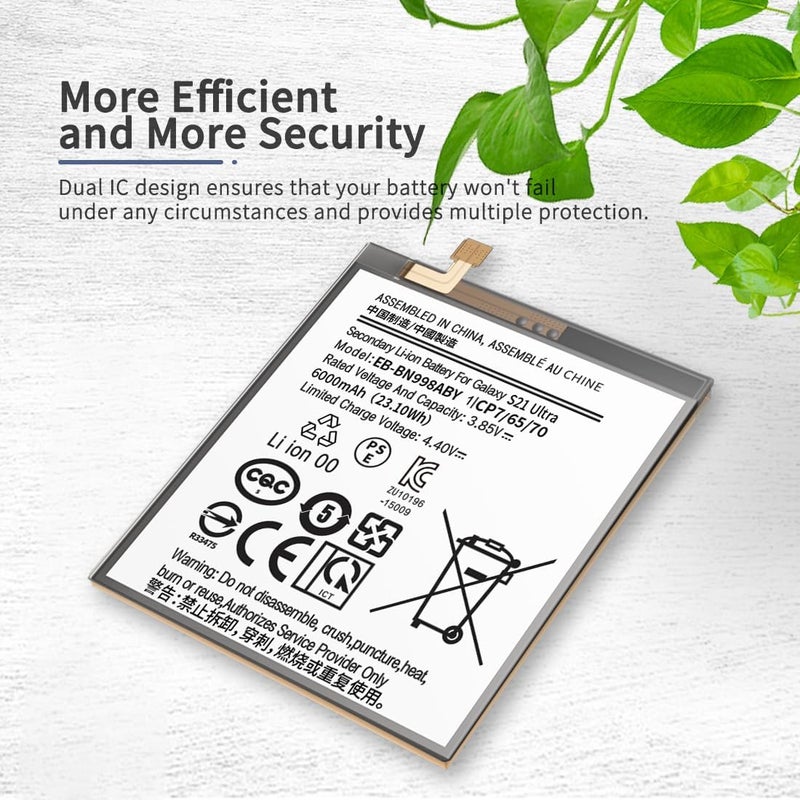 ITMBET Battery for Samsung Galaxy S21 Ultra, [6000mAh] Upgraded 2024 New 0 Cycle EB-BG998ABY Battery Replacement for Samsung Galaxy S21 Ultra 5G SM-G998B/DS SM-G998U with Replacement Tool Kits - Image 5
